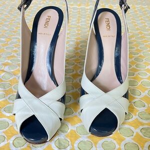 Fendi Spuntata Colorblock White and Blue Heels Sleek Design